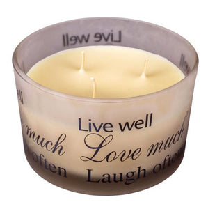 Candle "Live Well Love Much Laugh Often"